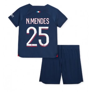 Paris Saint-Germain Nuno Mendes #25 Replika Babytøj Hjemmebanesæt Børn 2023-24 Kortærmet (+ Korte bukser)